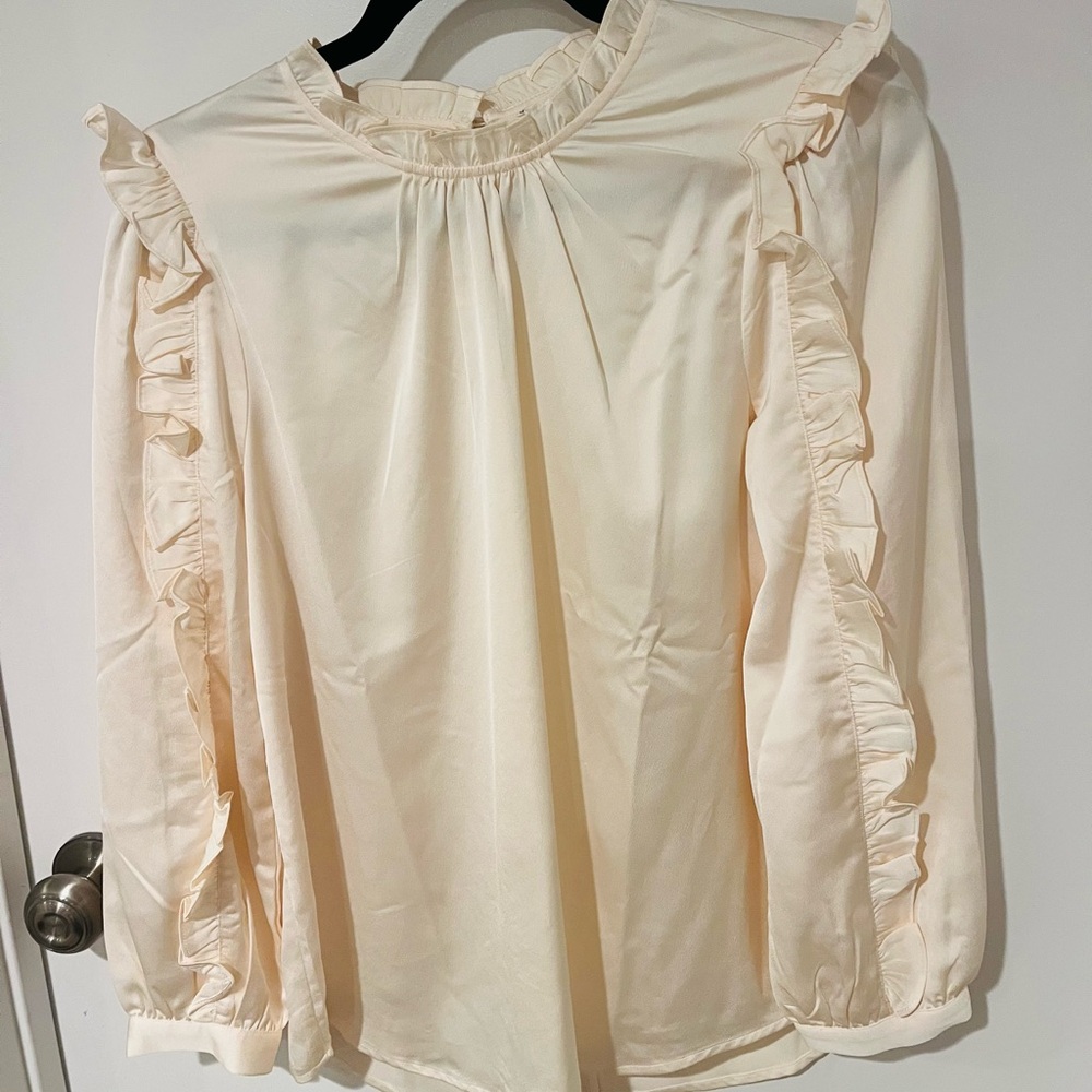 J. Crew Cream Ruffled Peter Pan Collar Blouse